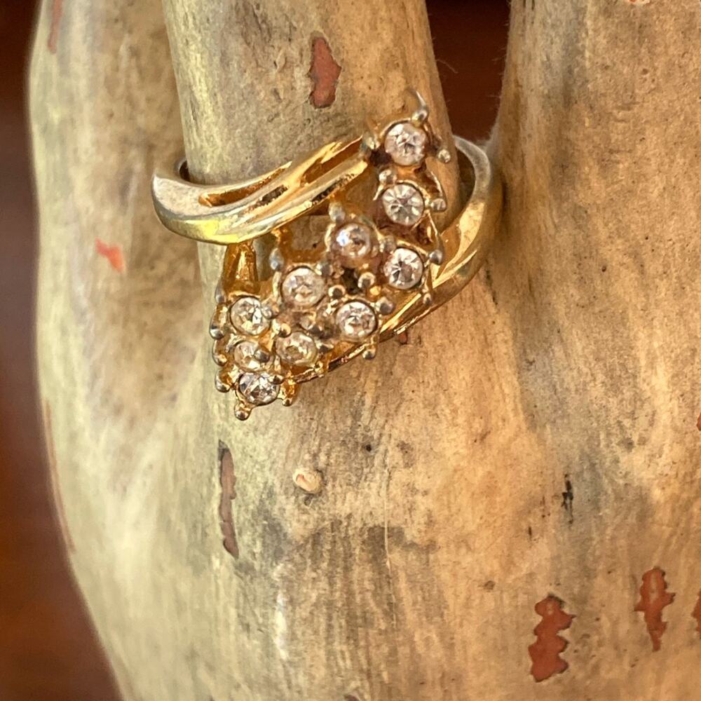 Vintage Abstract Gold & Diamond CZ Ring 1960s 70s ~ Eye-catching & SO Unique!